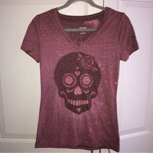 Mossimo V-‎ Neck Halloween Sugar Skull T-Shirt small